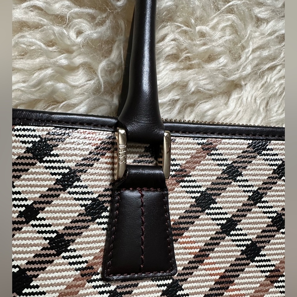Daks London handbag in a tartan check pattern with leather trim and top handles - Picture 6 of 10